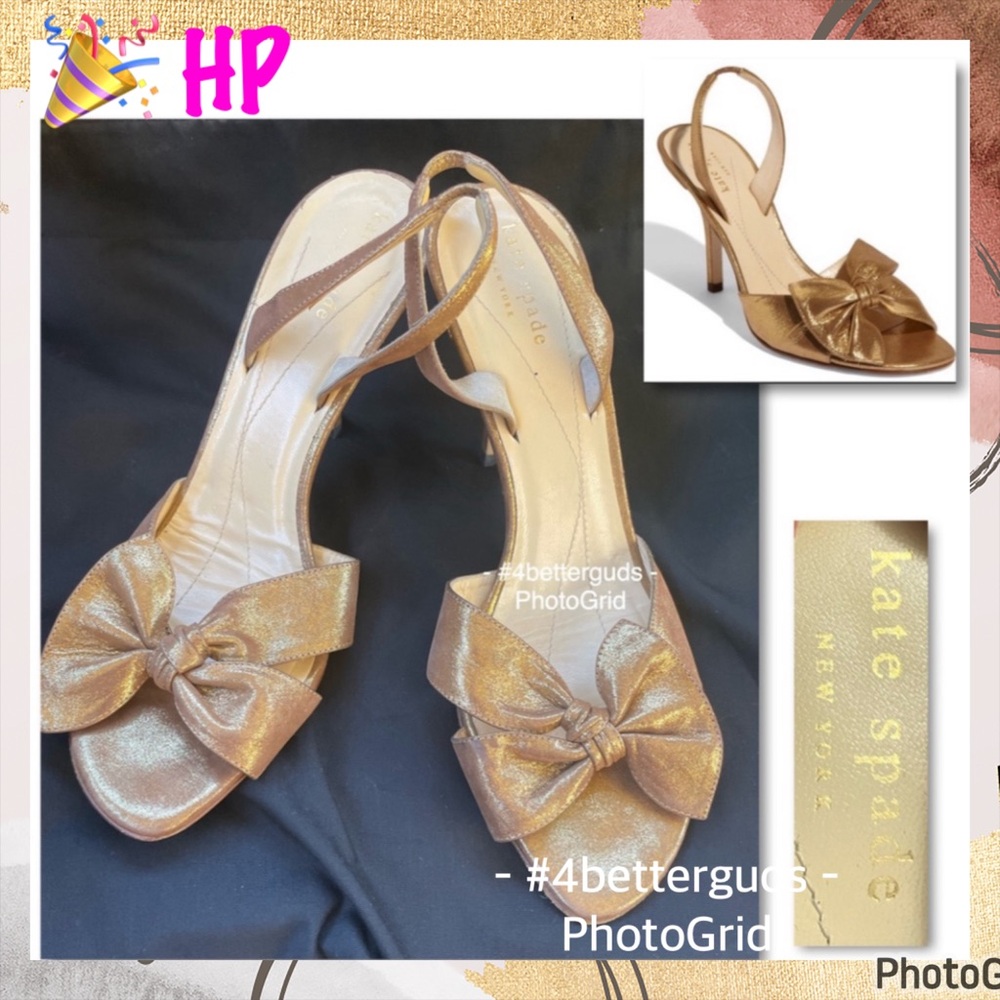 Kate Spade NY “Lora” Bow Metallic Bronze Gold Liquified Suede Slingback Heel 9 B